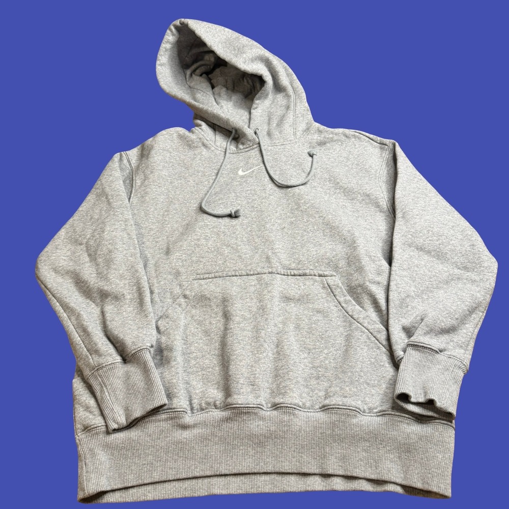 Nike Center Swoosh Hoodie XS Oversized Gray Fleece Pullover Streetwear